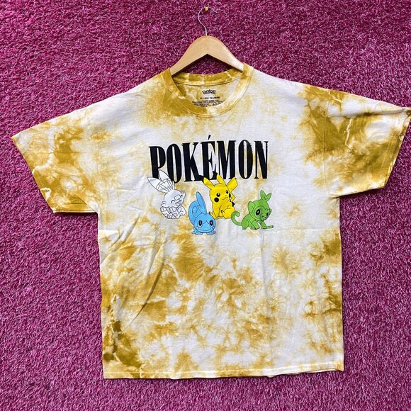 Pokemon Pikachu Grookey Scorbunny Sobble Gold Yellow Tie-Dye Shirt XL - Picture 3 of 4